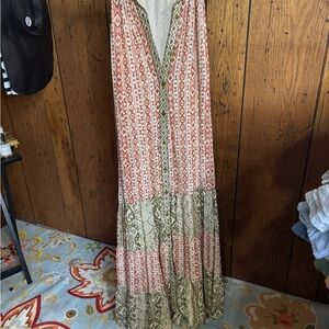 Zara Printed Dress in Olive and Rust Accent